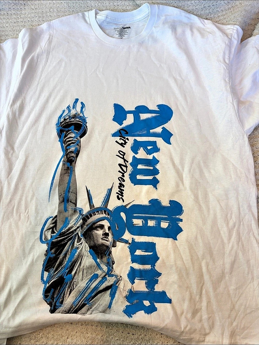 Fashion Nova City Of Dreams NY Graphic Tshirt White & Blue